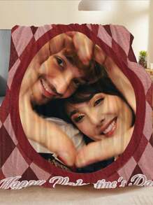 SRH 1pc Customizable Blanket - Plaid Pattern, Upload Your Own Photo And Text, Flannel Fabric, Soft And Cozy, Suitable For Room, Sofa, Bedroom, Office, Camping, Travel, Best Personalized Gift For Partner, Valentine's Day, Mother's Day, Anniversary, Birthday