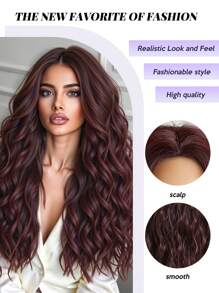 28 Inch Long Wavy Synthetic Wig Without Bangs: Natural Appearance, Heat Resistant, Suitable For Parties, Cosplay And Everyday Wear - Burgundy - View 8