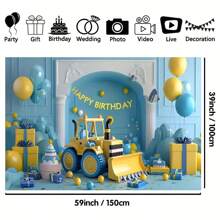 Bannière de toile de fond pour fête d'anniversaire sur le thème de la construction - Polyester décorations d'excavatrice et de bulldozer en arrière-plan, convient pour toutes les occasions et saisons - Photographie d'intérieur/extérieur multifonctionnelle - 1 pièce, nappe, rideau