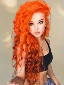 Billowig Orange Gradient Long Curly Wave Layered Synthetic Natural Fluffy Wig For Woman Valentine's Day Party Cosplay Daily Use 28 Inch - 漸層 - 查看 1