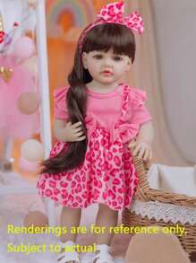 Long Hair Girl Lifelike 55 CM Reborn Doll With Full Soft Vinyl Body, 22 Inch Alive Newborn Princess Bebe Lovely Bath Toy Birthday Gift For Children (Some Parts Random, Including Pacifier, Bottle, Diaper, Hair Accessories And Clothes Set) - Hồng - Xem 1