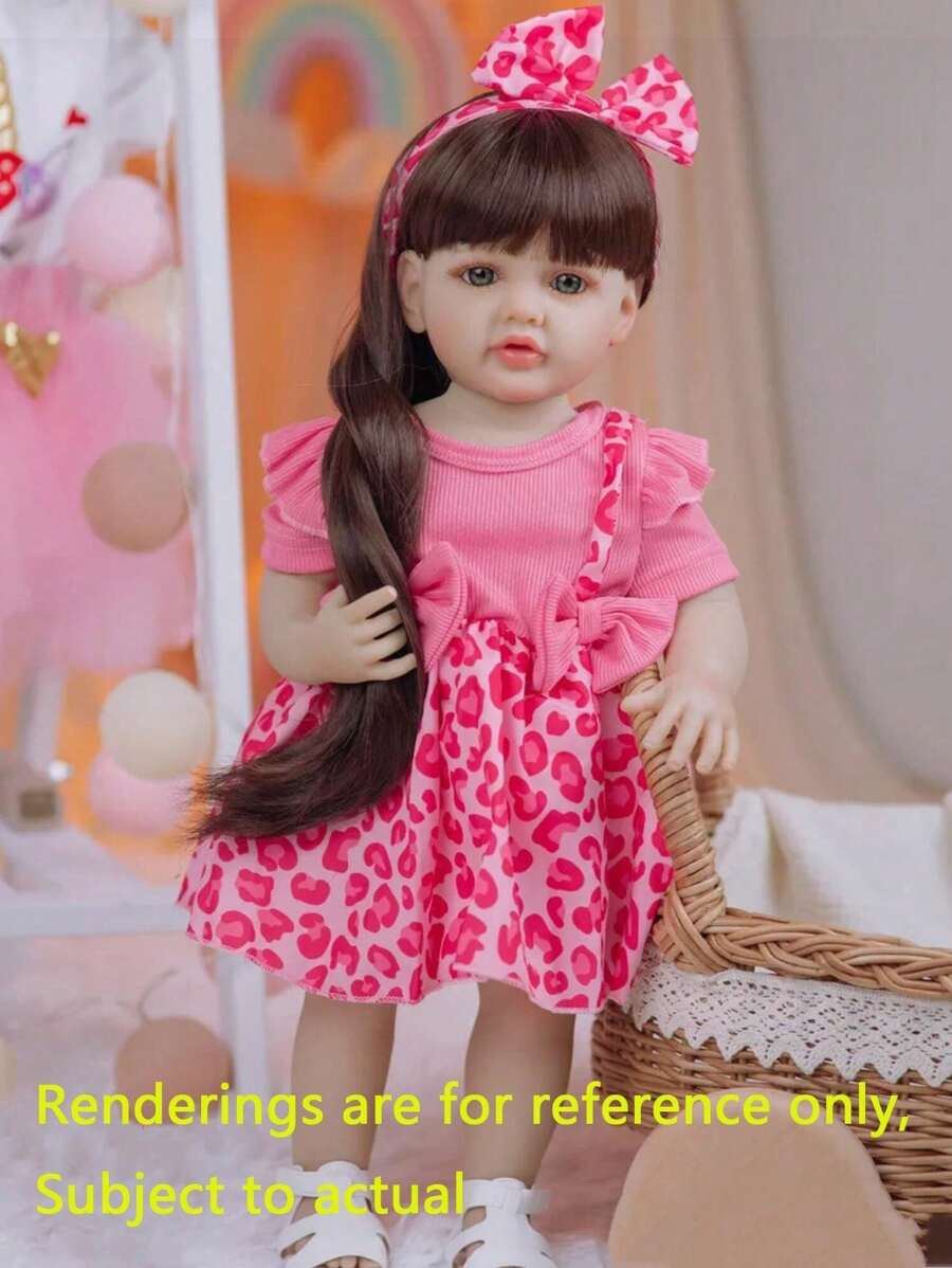 Long Hair Girl Lifelike 55 CM Reborn Doll With Full Soft Vinyl Body, 22 Inch Alive Newborn Princess Bebe Lovely Bath Toy Birthday Gift For Children (Some Parts Random, Including Pacifier, Bottle, Diaper, Hair Accessories And Clothes Set) - Hồng - Xem 1