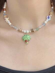 1 Stück Neue Sommer Halskette mit Kokosnusspalme, bunte Perlenkette mit Seepferdchen-Muschel, einzigartiges Design