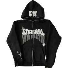 Street Style Zipper Hoodie, Gothic Letter Foam Print Hoodie, Men's And Women's Fashion Casual Coat, Autumn And Winter Warm Fashion - màu đen - Xem 6