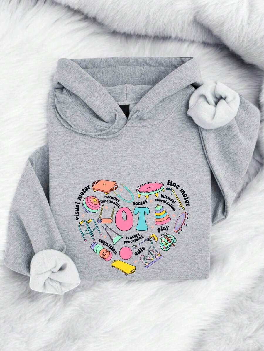 OT Heart Hoodie, Occupational Therapy Hoodie, Special Education Hoodie, Sped Teacher Tee, Gift For OT, OT Assistant Hoodies, Occupational Therapist Hoodies TX-1017 - 灰色 - 查看 1