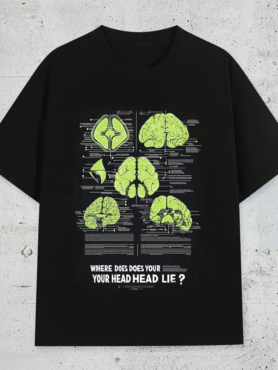 Brain Anatomy Design Men's Graphic T-Shirt Street Style Printed Tee Soft And Comfortable Crew Neck 100% Cotton 220g Short Sleeve Great For Casual Outings