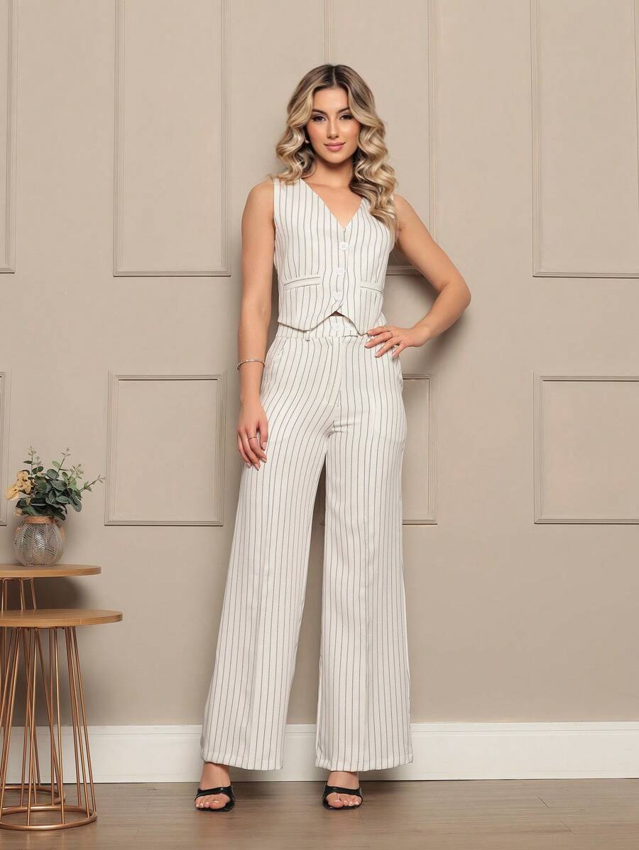 New Women's Tailored Set Vest With Modal Sasual/Social Pants - 白色 - 查看 1