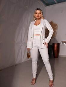3 Piece Set Skini Pants, Cropped Top And Elegant Blazer - Blanco - Ver 1