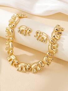 1 Set Premium Vintage Exaggerated Elephant Design Fashion Necklace And Earrings Jewelry Set For Women - Yellow Gold - View 2
