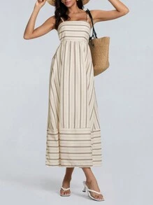 Women's Summer Casual Spaghetti Strap Long Dress Sleeveless Stripes Print Flowy Dress Midi Slip Dress Beach Vacation Sundress