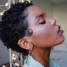 Chic 4 Inch Short Curly Pixie Cut Wig For Women Afro Kinky Curly Human Hair Wigs 180% Density Glueless Machine Made Curly Wigs Black Color - Natural Black - View 4