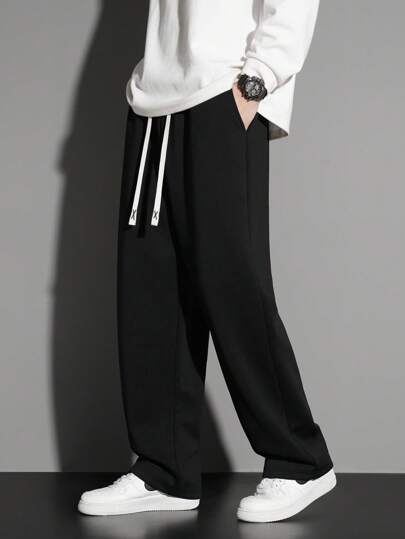 1pc Men's Drawstring Waist Loose Wide Leg Casual Sports Pants,Autumn And Winter