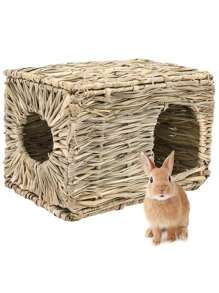 A Handmade Rattan Hut Designed Specifically For Rabbits, Guinea Pigs, Hamsters, And Ferrets. It Is A Comfortable Hidden Play House With An Opening And A Foldable Bed Suitable For Small Animals - Multicolor - View 2