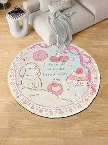 1pc Rabbit Cake Design Plush Carpet, Faux Cashmere Rug, Home Decor Carpet, Cute Cartoon Rabbit & Letter Pattern Carpet, Soft Kid-Friendly Mat, Essential Fashionable Carpet For Living Room, Bedroom, Study, Entryway, Children's Room