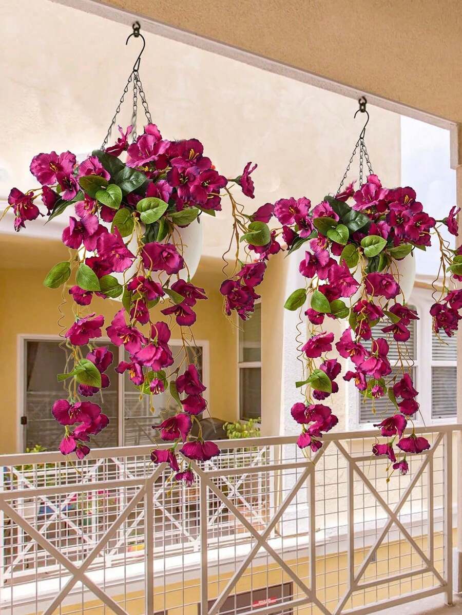 2 piezas de flores y plantas colgantes artificiales falsas para decoración primaveral exterior, para la puerta principal, porche, patio y jardín
