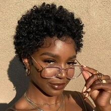 Chic 4 Inch Short Curly Pixie Cut Wig For Women Afro Kinky Curly Human Hair Wigs 180% Density Glueless Machine Made Curly Wigs Black Color - Natural Black - View 5