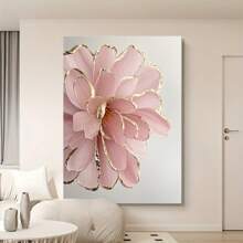 1pc Luxury Pink Peony & Golden Accents Canvas Print Wall Art - Modern Decor For Living Room, Hotel 12*18inch - 米色 - 查看 4