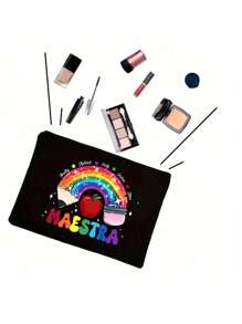 1pc Teacher Print Makeup Bag,To Best Teacher Ever Letter Print Makeup Bag,Gift Bag Zipper Bag For Travel,Lightweight Storage Bag, Coin Purse, Zipper Clutch Pouch,Pouch Bags Cosmetics Bag Makeup Storage Bag Beauty Bag Make Up Bag - Black - View 5