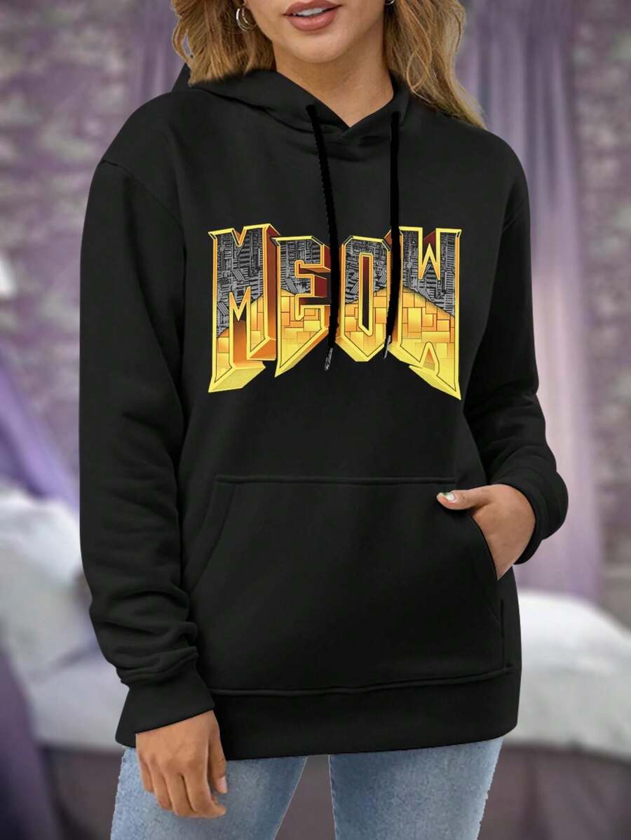 Meow Big Size Women Hoodie Sweatwomen Hoodies For Women Boom! Cats Doom Funny Animals (Jimiyo Teefury) - Black - View 1