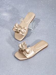 1 双时尚蝴蝶结装饰编织女童拖鞋 - 金色 - 查看 2