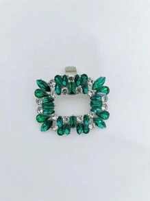 1pc Classic Versatile Crystal Shoe Clip Accessory, Rhinestone Metal Detachable Shoe Decoration For Bridal High Heels And Other Shoes - Green - View 12