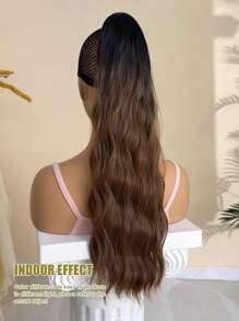 Wrap Around Ponytail Extension Ombre 22 Inch Long Water Wave Pony Tail Hair Heat Resistant Firber Synthetic Hairpiece For Girls Women Daily Use Black Brown