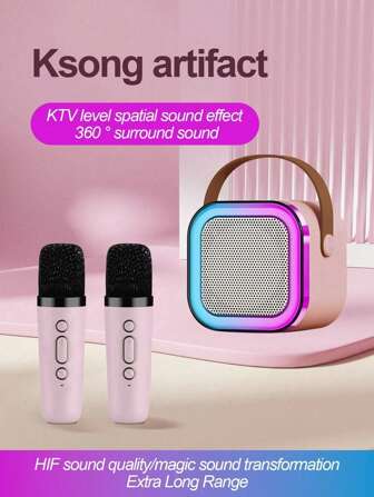 Dual Microphone Mini Portable Bluetooth Speaker Integrated Microphone For Home Karaoke Wireless Bluetooth Outdoor Portable Speaker With Multiple Lights For Listening And SingingLarge Capacity 800MAH