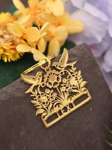 定制不锈钢钥匙扣，带有个性化铭牌，采用花卉和鸟形设计，时尚黄金首饰，男女皆宜，可作为圣诞节、万圣节、感恩节礼物