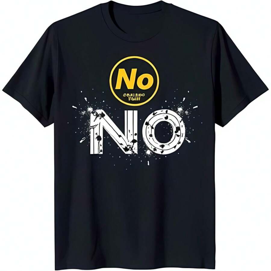 T-Shirt With Bold Yellow 'No' Circle Design And Splatter Pattern