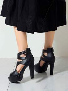 Women's Peep Toe High Heel Sandals, Sexy Platform Thick Sole Comfortable Hollow Out Heeled Boots, Spring Summer