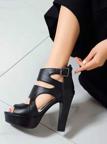 Women's Peep Toe High Heel Sandals, Sexy Platform Thick Sole Comfortable Hollow Out Heeled Boots, Spring Summer