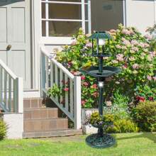 Outdoor Solar Lighted Pedestal Bird Bath Resin Fountain Decoration With Planter And Feeder, Decorative Vintage Bird Feeder For Garden Yard, Green - 1 - 查看 10