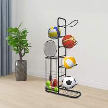 OUKANING Basketballständer Sportgeräte Aufbewahrungsregal Standregal Ballhalter für Garage Keller Spielzimmer mit 5 Ebenen Großem Stauraum Konstruktion für Basketbälle Fußbälle Schläger (Schwarz) - Schwarz - Übersicht 3