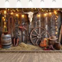 1pc Western Cowboy Background Flag, Made Of Polyester, Countryside Farmhouse Cowboy Theme Wall Decor, Available In Multiple Sizes, Suitable For Housewarming, Anniversary, General Celebrations, Party Backdrop - Multicolor - View 2