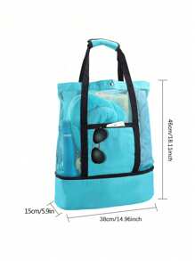 1 buc geantă de picnic pentru plajă, izolație pentru plajă și conservare a gheții (închidere cu fermoar, direcție aleatorie), geantă de picnic pentru plajă, conservare a căldurii, pentru femei, plasă transparentă, dublu strat, depozitare, capacitate mare, cumpărături, impermeabile, geantă de birou, prânz, gustări, geantă pentru școală, accesorii școlare, lucruri școlare