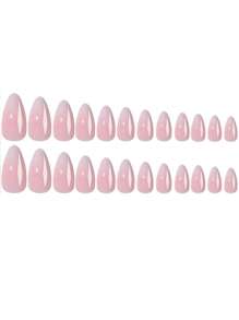 24 قطعة أظافر وهمية لوني أومبري لوز فرنسي، أظافر قصيرة كاملة الغطاء للضغط عليها، طقم أظافر اصطناعية بسيطة للارتداء اليومي مع ألسنة لاصقة للنساء والفتيات - وردي - مشاهدة 4