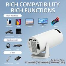 HUASHIJIE 2025 New Ultra-Clear Projector Home Bedroom Ultra-High-Definition Projection Wall High-Definition Small Home Theater Computer Smart Phone High-Definition Connection Fitness Office Outdoor Camping Room Online Class Living Room Dormitory Student Mini 4K Projector