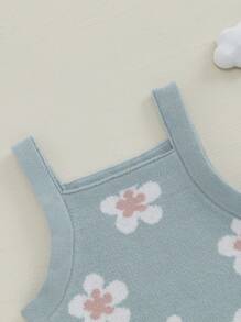 Baby Girls Knit Romper Spring Fall One Piece Knitted Jumper Jumpsuit Sleeveless Ruffle Trim Floral Print Bodysuit Top Summer Outfit