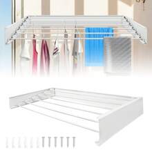 Wall Mounted 100CM Clothes Drying Rack Retractable Towel Hanger Clothes Airer - White - View 2