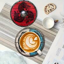 6 Pieces Viking Warrior Shield Pad Suit, Wooden Coffee And Desktop Protector, Family Living Room, Dining Room Decoration Pad, Gift For Parents And Friends