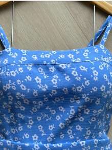 Women's Dress With Floral Cup Adjustable Strap Short Loose New Medelo Summer - Blue - View 2