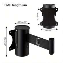 Queue Barrier Belt 5M Wall Mounted Retractable Red Security Belt Rope Barrier With Stainless Steel Support For Outdoor Ribbon Control Crowd (Black) - Black - View 3
