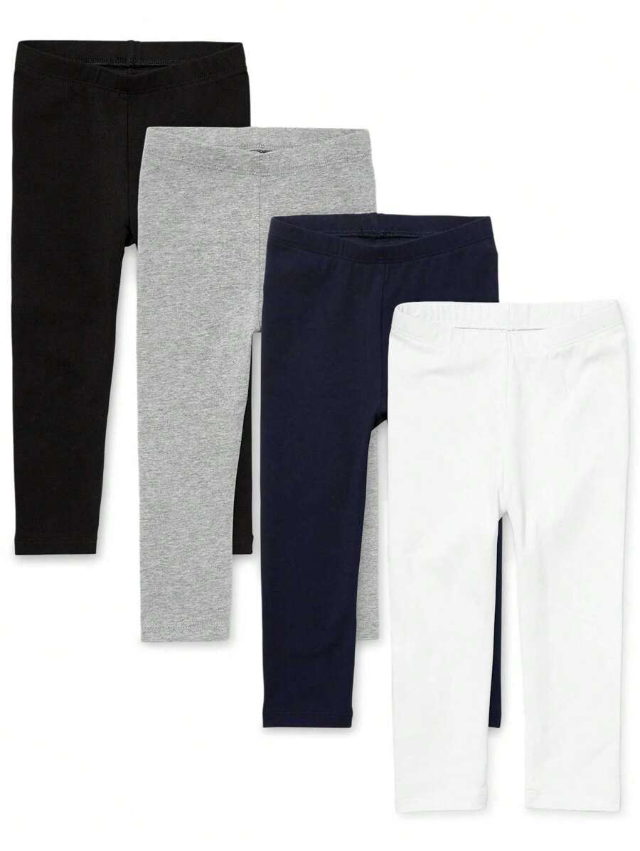 The Children's PLACE Baby Girls Solid Color Leggings 4-Pack White Navy Blue Grey Black Cotton Spandex Pullon Legging Elasticized Waistband Multipack