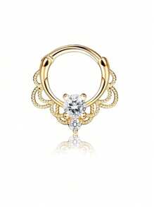 DOLOTTA 1 pieza Anillo de septum de 16G, Aretes de aro de Daith con ópalo, Anillos de nariz, Aretes de cartílago Helix Tragus con circonita cúbica de acero inoxidable 316L, Piercing de septum tipo clicker, Joyería para perforación - Dorado - Ver 16