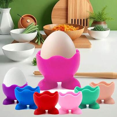 4 件装柔软硅胶创意鸡蛋架，厨房和餐厅用彩色鸡蛋杯套装，装饰性煮鸡蛋架，鸡蛋储存盒