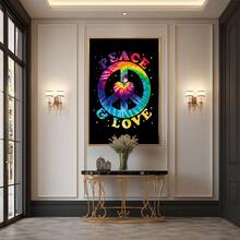 Peace And Love Colorful Tie Dye Peace Symbol Large Wooden Framed Wall Art Home Decor Canvas Painting- For Bedroom, Bathroom, Living Room, Office, Kitchen, Holiday Gift- 1pc - Multicolor - View 5