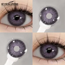 EYESHARE 1 Pair Purple Gray Colored Contact Lenses Eye Makeup 14.2mm Yearly Use Halloween Costume Cosplay - Purple - View 3