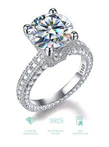 ESBERRY 1 件 5 克拉莫桑石钻石订婚戒指 结婚戒指 女士 S925 纯银 高亮光承诺戒指 永恒戒指 情人节奢华珠宝礼物 - 銀色 - 查看 2