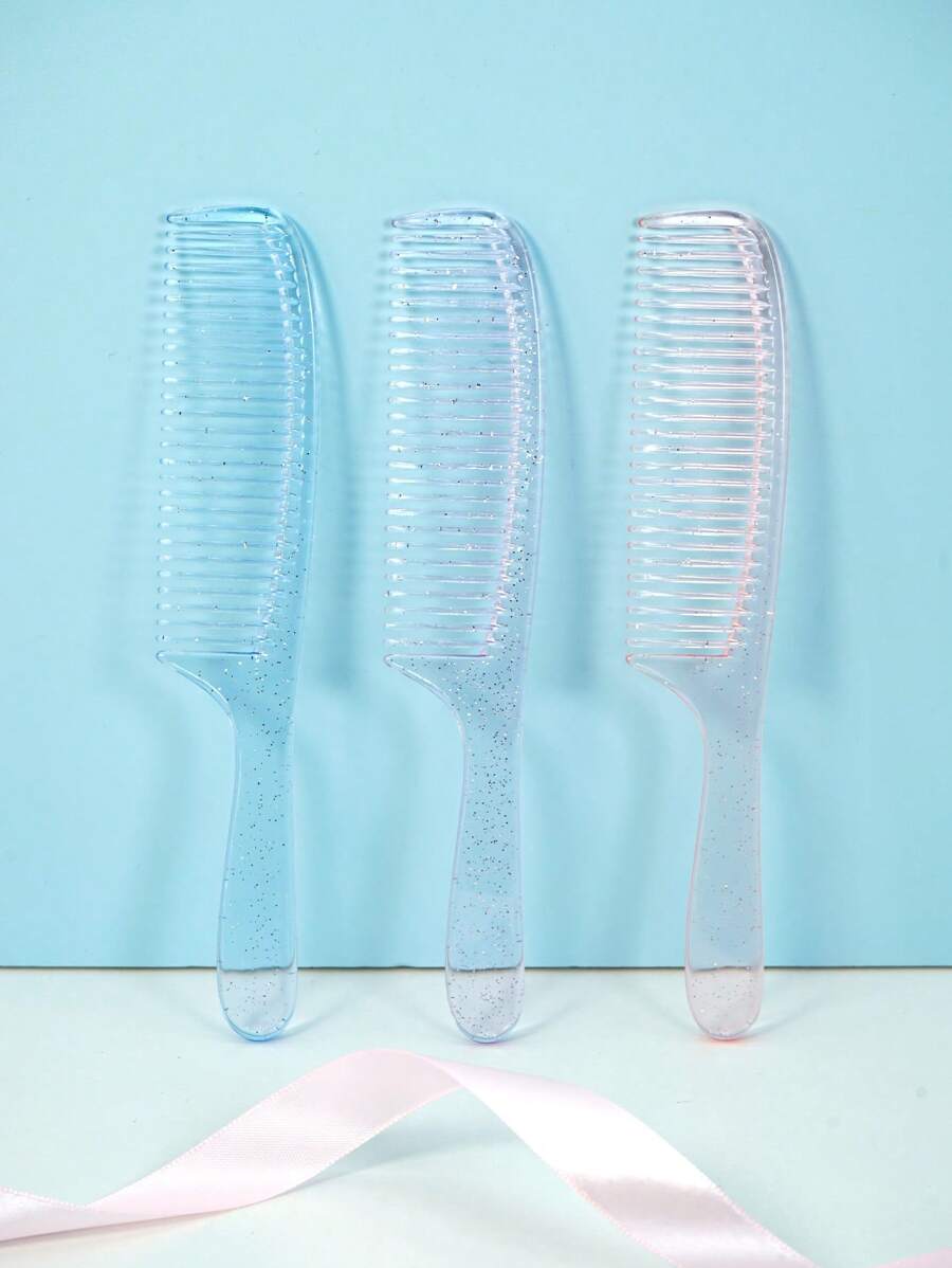 1件/2件/3件 隨機透明水晶亮面手柄髮梳，平梳，男女適用，乾濕兩用，護髮，送給女孩的禮物 - 彩色 - 查看 1