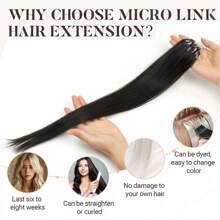 Micro Loop Hair Extensions Real Human Hair Microlink Hair Extensions Human Hair Black Microbead Hair Extensions 12-20 Inch 30g/50s - S1B - View 3